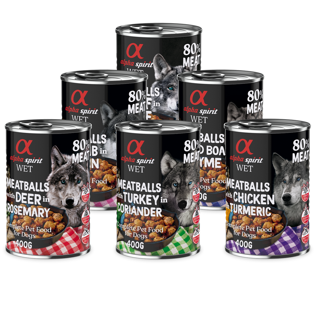 ALPHA SPIRIT Dog Complete Wet Food Meatballs 400g
