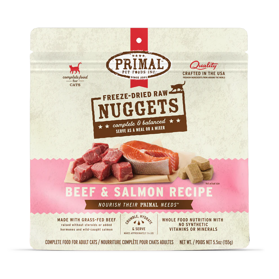 PRIMAL Cat Raw Freeze-dried Nuggets - Beef & Salmon 5.5oz/14oz