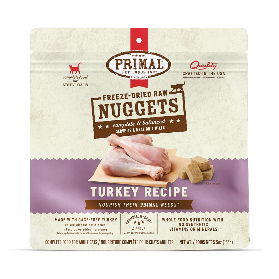 PRIMAL Cat Raw Freeze-dried Nuggets - Turkey 5.5 oz/14oz
