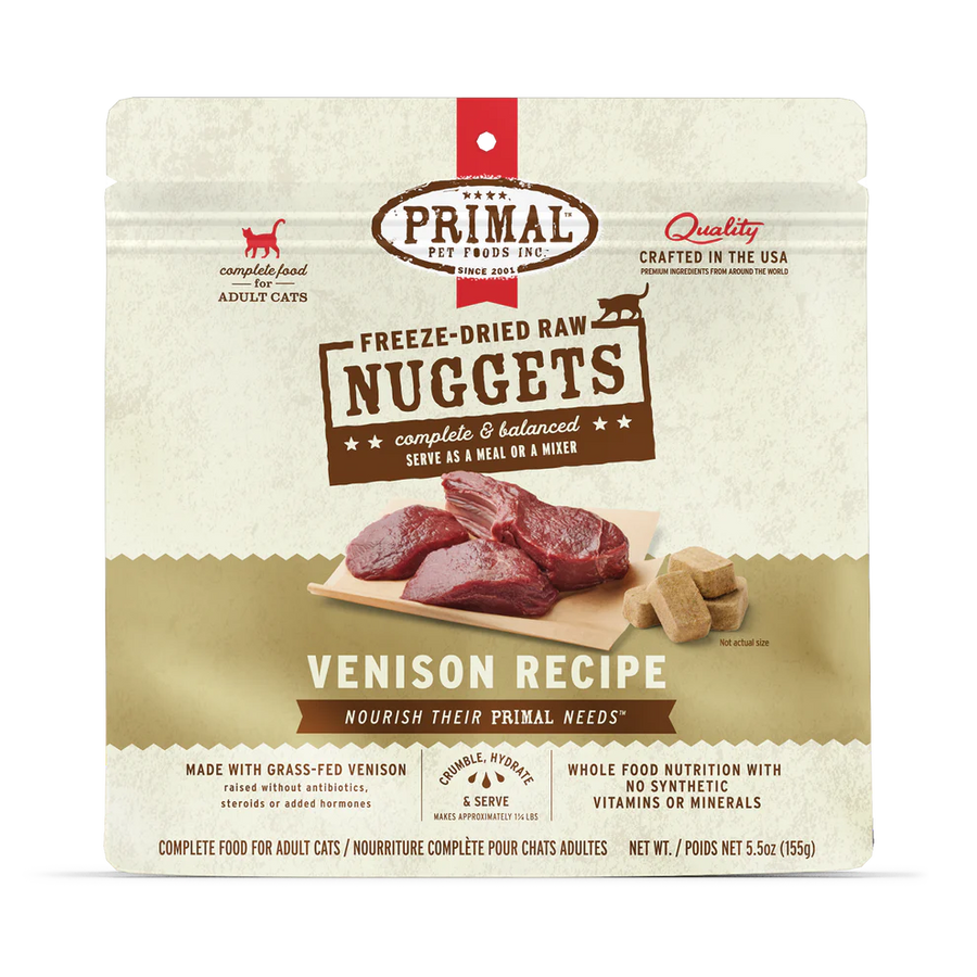 PRIMAL Cat Raw Freeze-dried Nuggets - Venison 5.5oz/14oz
