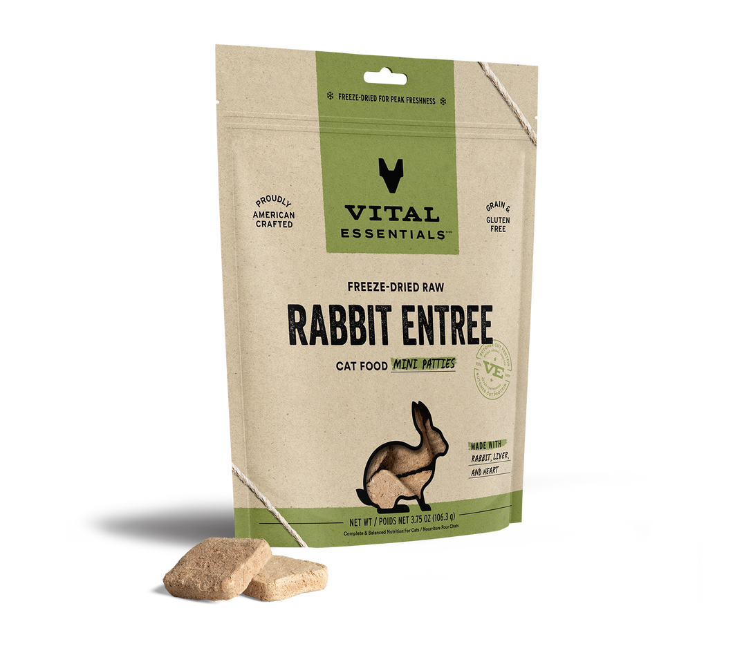 VITAL ESSENTIALS Freeze-dried Raw Cat Food Mini Patties - Rabbit Entree 3.75 oz
