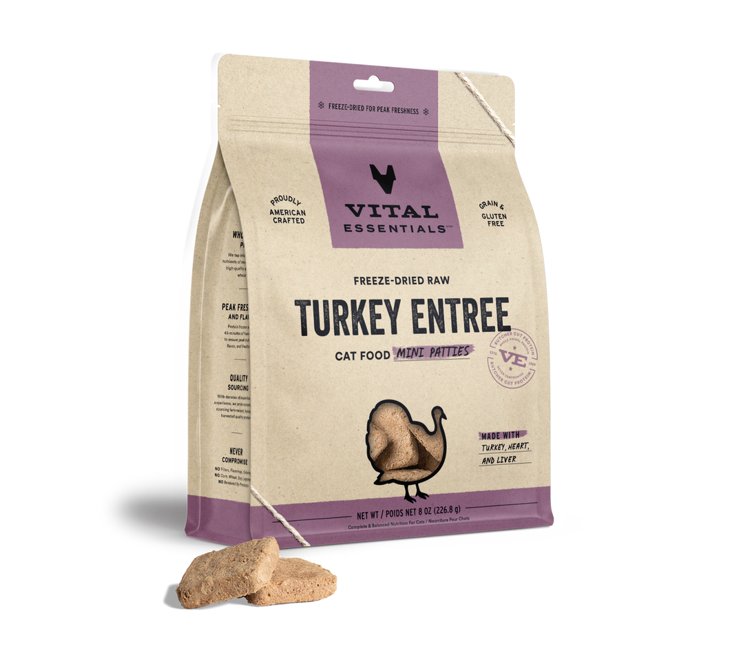 VITAL ESSENTIALS Cat Raw Freeze-dried Dinner Patties - Turkey 8 oz