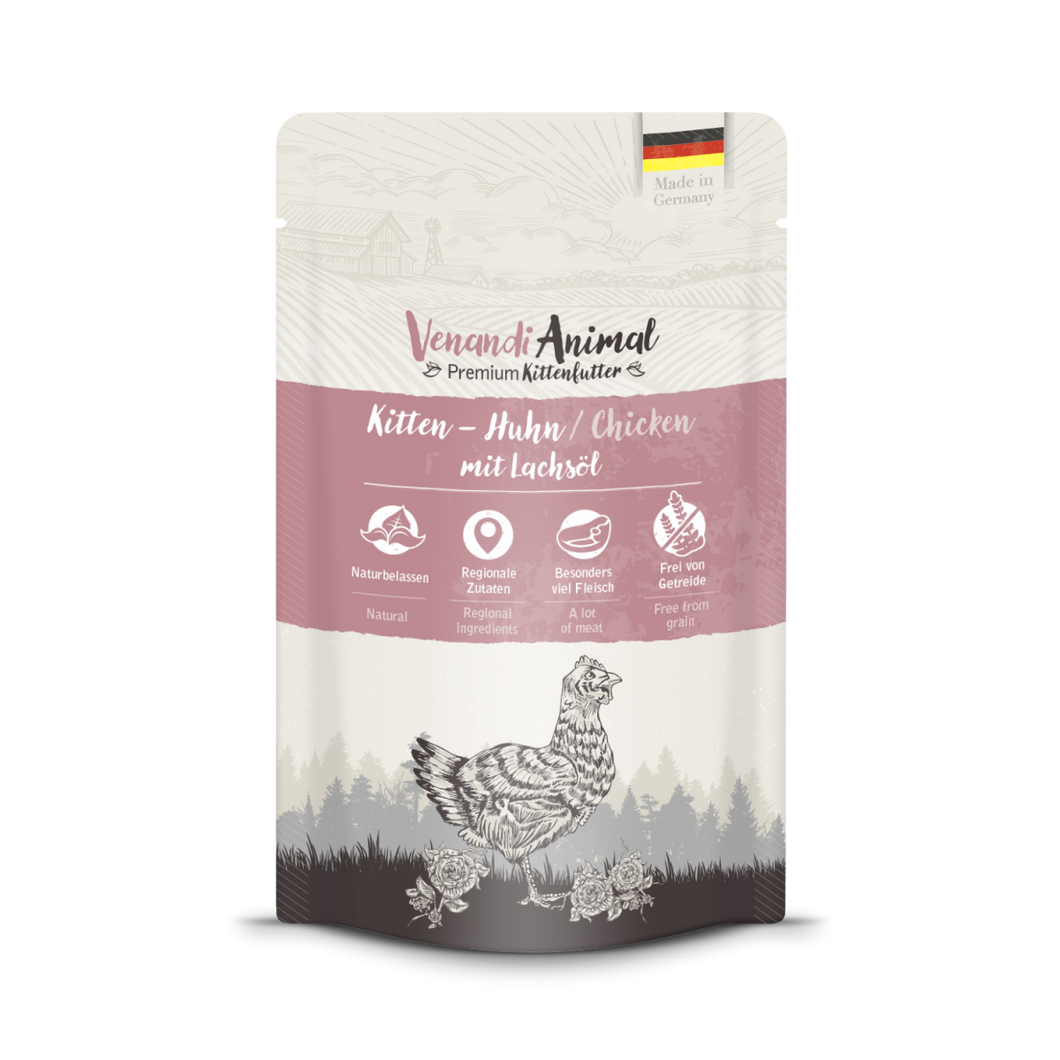 VENANDI ANIMAL Premium Katzenfutter als Mono-Protein 125g - Kitten Chicken with Salmon Oil