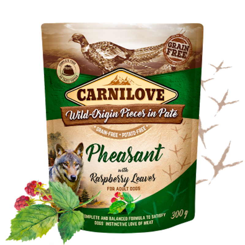 CARNILOVE Wild-Origin Pieces in Pate Dog Wet Pouch - Pheasant with Raspberry Leaves