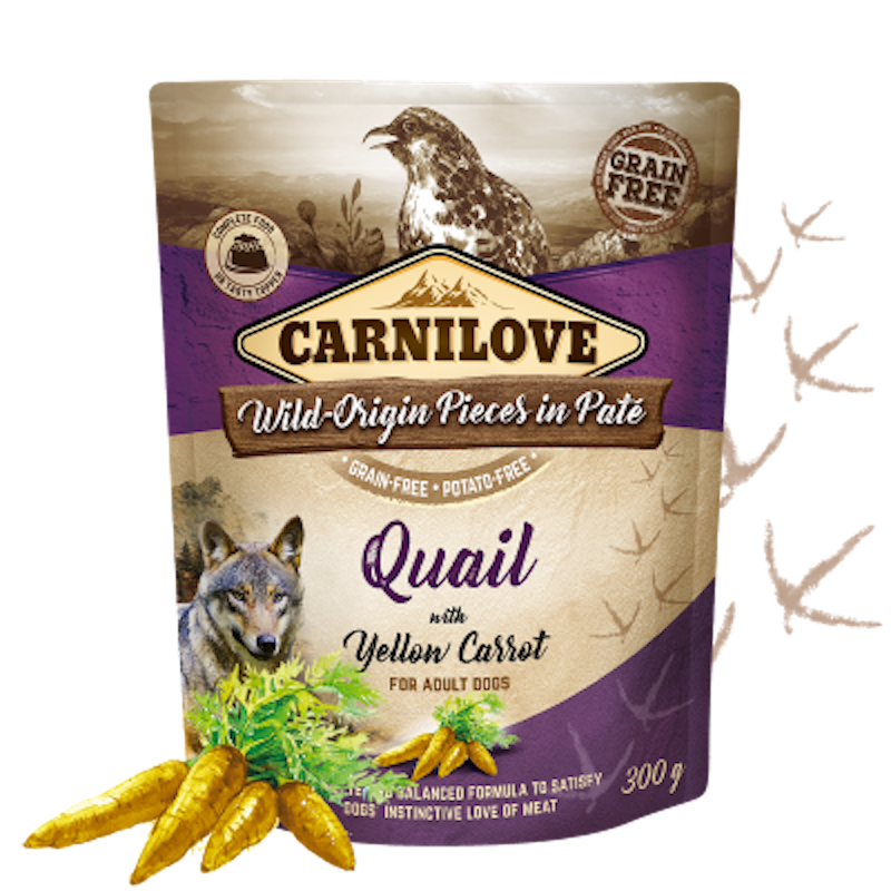 CARNILOVE Wild-Origin Pieces in Pate Dog Wet Pouch - Quail with Yellow Carrot