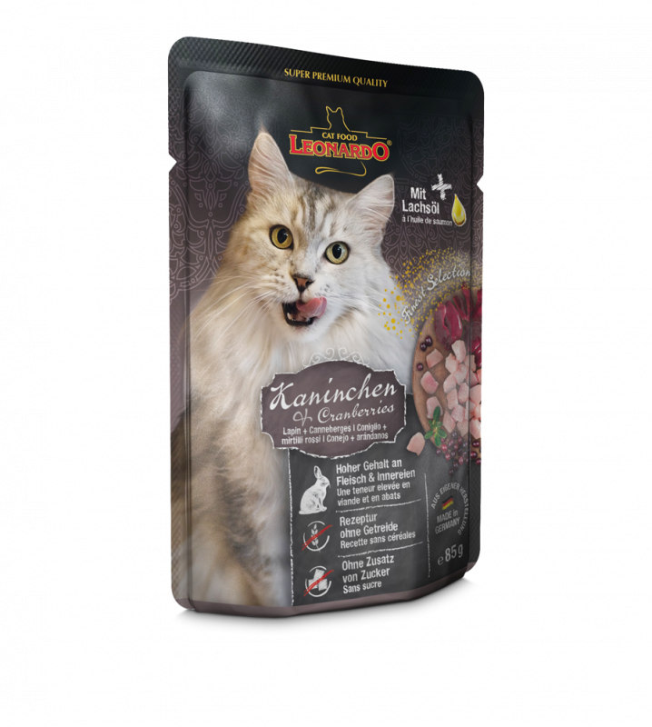LEONARDO Wet Food Pouch for Cats - Rabbit with Cranberries