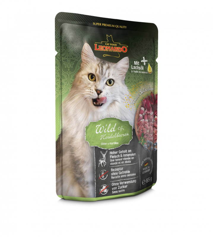 LEONARDO Wet Food Pouch for Cats - Venison with Blueberries
