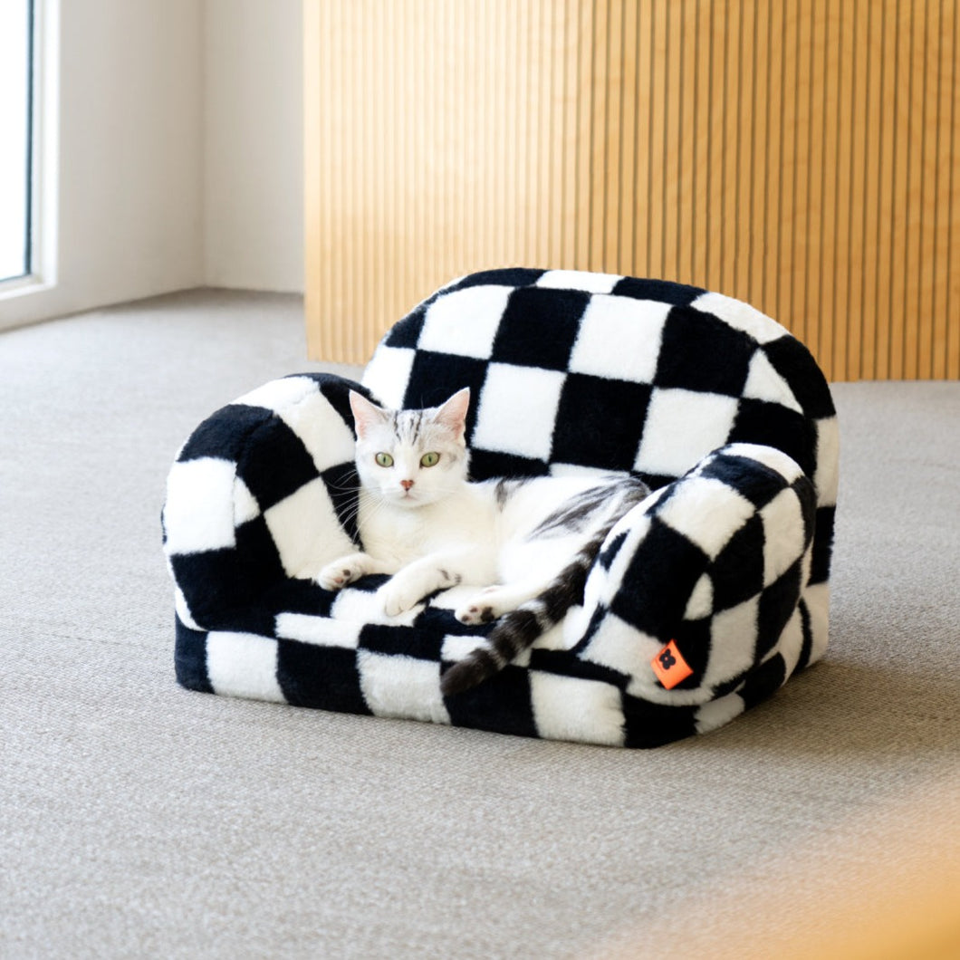 Classic Trendy Black and White Check Pattern Deep Sleep Comfy Pet Sofa Bed